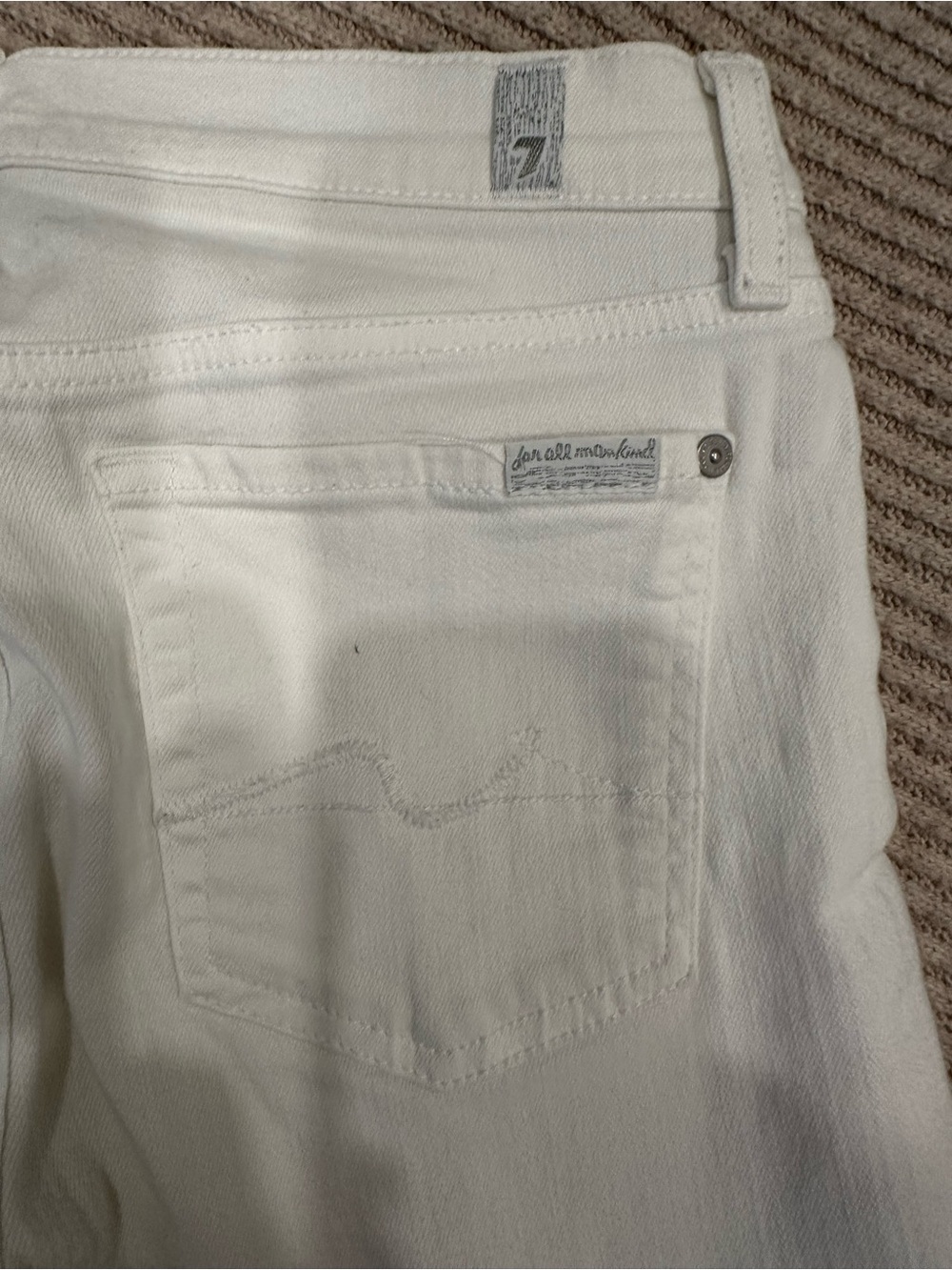 7 For All Mankind White Denim Jeans with fringed hem